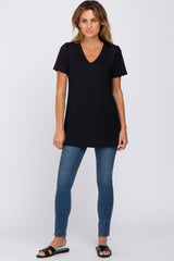 Black Textured V-Neck Top