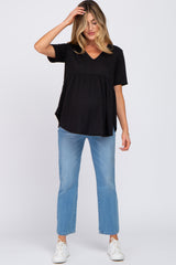 Black Ribbed Babydoll Maternity Top