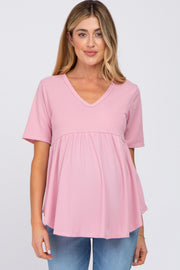 Pink Ribbed Babydoll Maternity Top