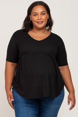 Black Ribbed Babydoll Maternity Plus Top