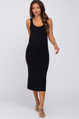 Black Knit Square Neck Maternity Midi Dress