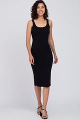 Black Knit Square Neck Midi Dress