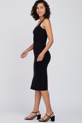 Black Knit Square Neck Midi Dress