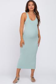 Mint Green Knit Square Neck Maternity Midi Dress