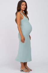 Mint Green Knit Square Neck Maternity Midi Dress