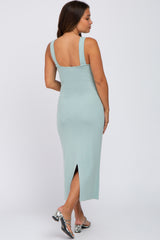 Mint Green Knit Square Neck Maternity Midi Dress