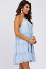 Light Blue Tiered Ruffle Accent Mini Dress