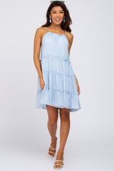 Light Blue Tiered Ruffle Accent Mini Dress