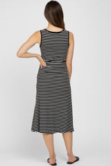 Black Striped Sleeveless Maternity Midi Dress