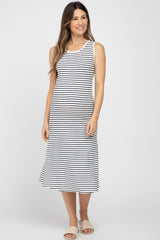 White Striped Sleeveless Maternity Midi Dress