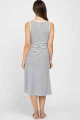 White Striped Sleeveless Maternity Midi Dress