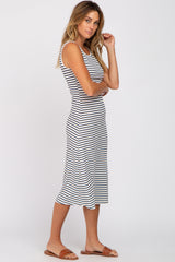 White Striped Sleeveless Midi Dress