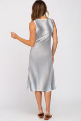 White Striped Sleeveless Midi Dress