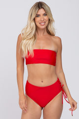 Red Strapless Lace Up Side Two-Piece Bikini Set