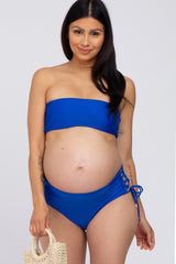 Royal Blue Strapless Lace Up Side Two-Piece Maternity Bikini Set