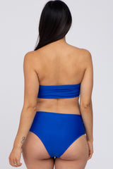 Royal Blue Strapless Lace Up Side Two-Piece Maternity Bikini Set