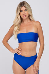 Royal Blue Strapless Lace Up Side Two-Piece Maternity Bikini Set