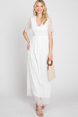 White Lace Short Sleeve Maxi Dress