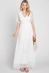 White Lace Short Sleeve Maxi Dress