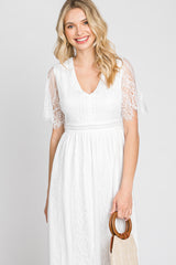 White Lace Short Sleeve Maxi Dress