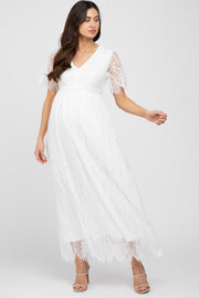 White Lace Short Sleeve Maternity Maxi Dress