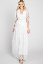 White Lace Short Sleeve Maxi Dress