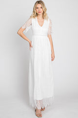 White Lace Short Sleeve Maxi Dress