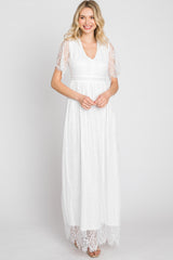 White Lace Short Sleeve Maxi Dress