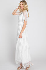 White Lace Short Sleeve Maxi Dress