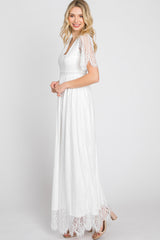 White Lace Short Sleeve Maxi Dress