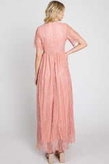 Light Pink Lace Short Sleeve Maxi Dress