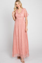 Light Pink Lace Short Sleeve Maxi Dress