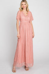 Light Pink Lace Short Sleeve Maxi Dress