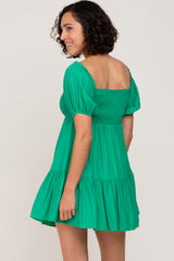 Green Smocked Off Shoulder Mini Dress