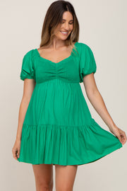 Green Smocked Off Shoulder Maternity Mini Dress