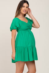 Green Smocked Off Shoulder Maternity Mini Dress