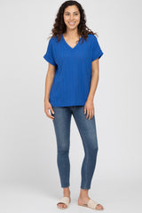 Royal Blue Knit Short Sleeve Top