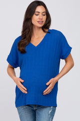 Royal Blue Knit Maternity Short Sleeve Top