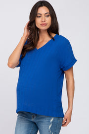 Royal Blue Knit Maternity Short Sleeve Top