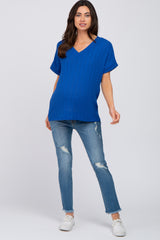 Royal Blue Knit Maternity Short Sleeve Top