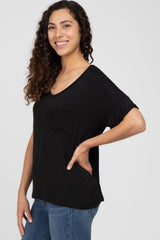 Black Basic Pocket Front Short Sleeve Top