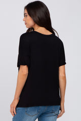 Black Basic Pocket Front Short Sleeve Maternity Top