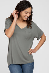 Olive Basic Pocket Front Short Sleeve Maternity Top