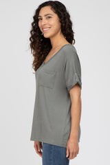 Olive Basic Pocket Front Short Sleeve Top