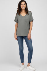 Olive Basic Pocket Front Short Sleeve Top