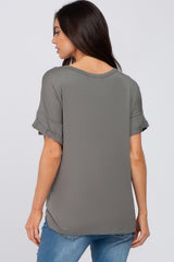 Olive Basic Pocket Front Short Sleeve Maternity Top