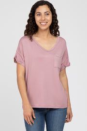 Pink Basic Pocket Front Short Sleeve Top