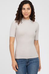 Taupe Ribbed Mock Neck Top