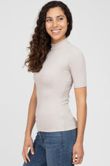 Taupe Ribbed Mock Neck Top