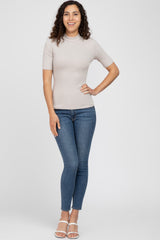 Taupe Ribbed Mock Neck Top